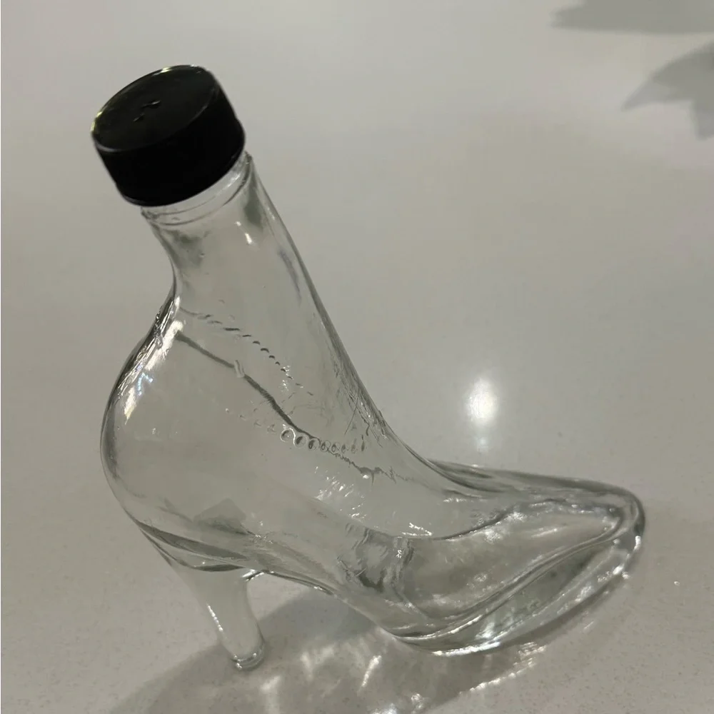 Vintage Clear Glass High Heel Stiletto Bottle Decanter‎ with top 8.75”